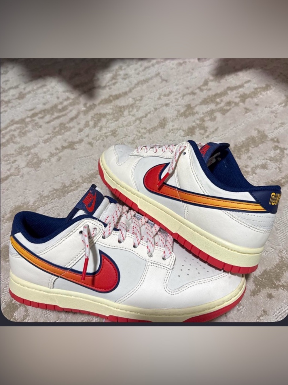 Nike White Sneakers with Red and Navy Accents